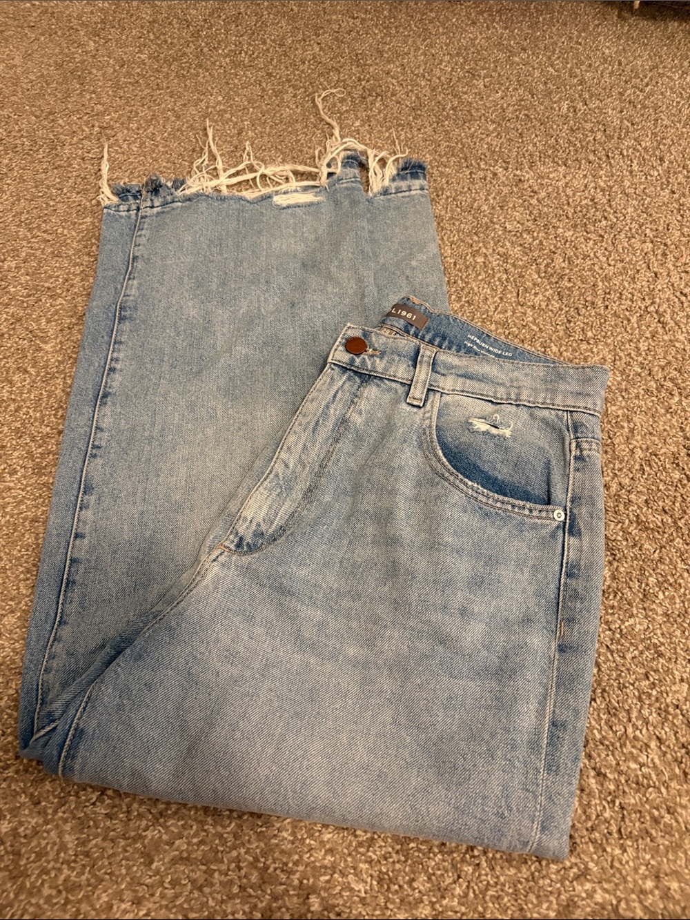 DL1961 Light Blue Raw Hem Wide Leg Jeans